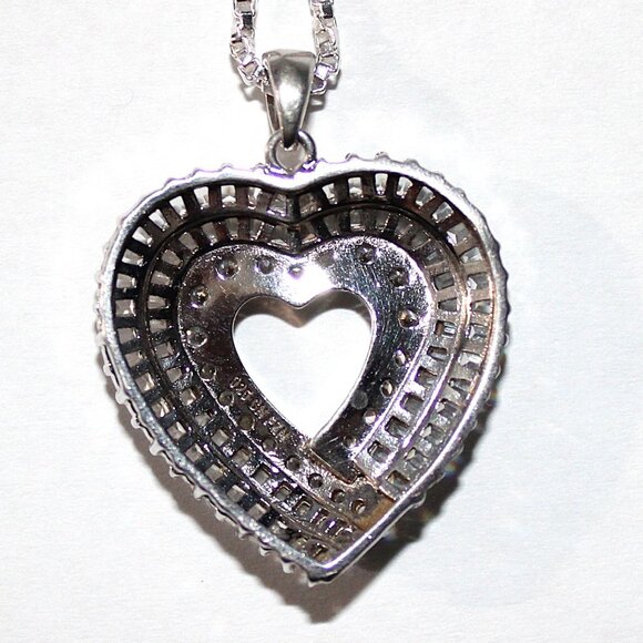 Sterling Silver Cubic Zirconia Heart Necklace 18 Inches - Picture 2 of 7